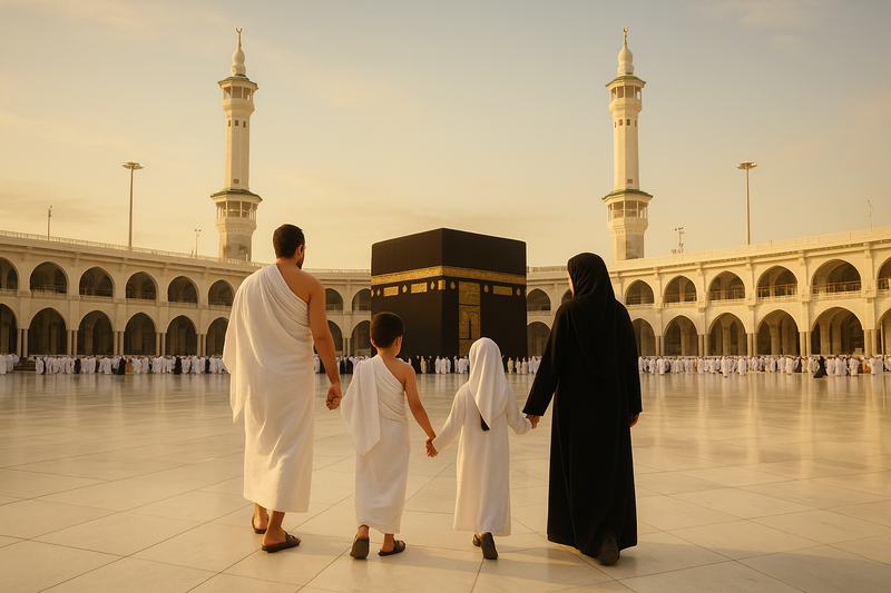 A family stepping towards kabah