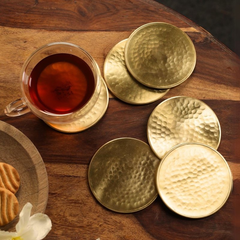 Brass coasters set of 46 matt finish hammered table coasters for drinks kitchen decor itemscoasterspt a 8199 hs 863473