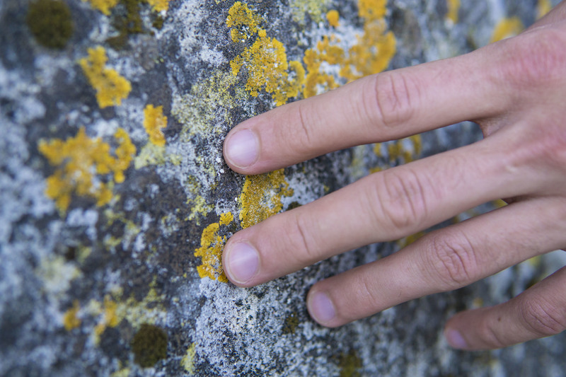 Person Touching Stone