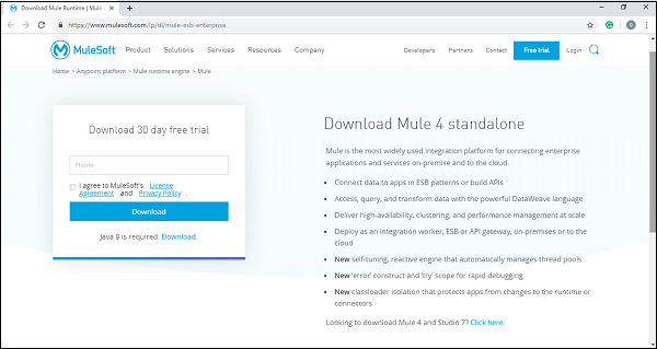 mulesoft download window