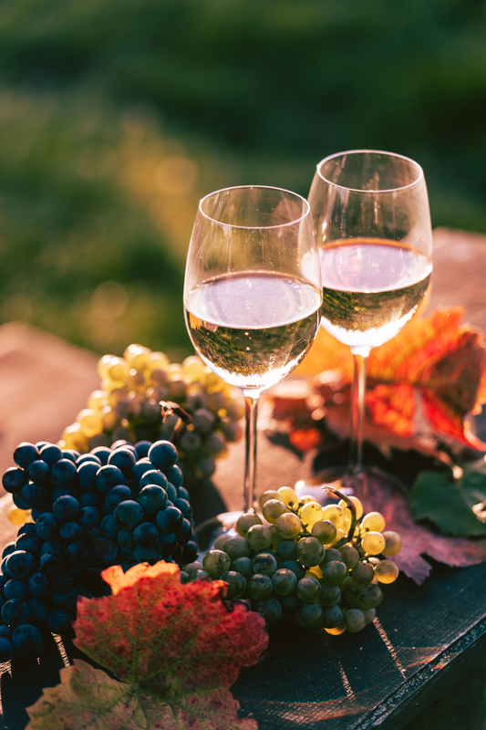 White wine in glasses with grapes picjumbo com