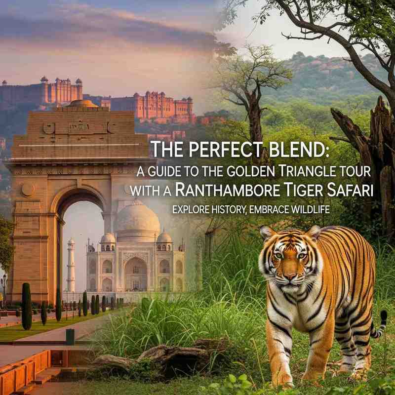 A guide to the golden triangle tour with a ranthambore tiger safari banner
